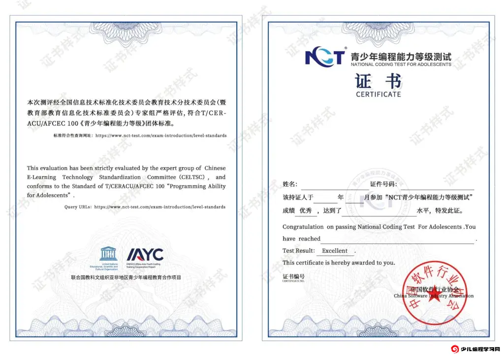 NCT ⻘少年编程能⼒认证证书